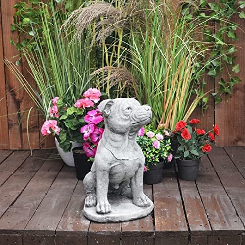 DGS STATUES – Stone Cast, Sitting Proud Staffordshire Bull Terrier Dog, Large, Statue, Sculpture
