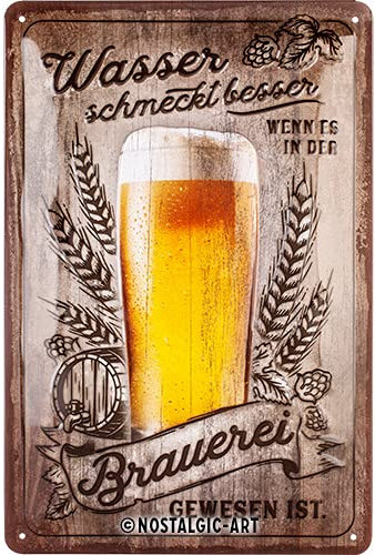 Nostalgic-Art Retro Blechschild, 20 x 30 cm, Wasser schmeckt besser – Geschenk-Idee für Bier-Fans, aus Metall, Vintage Design mit Spruch, Blechschilder Sprüche, Bier-Deko
