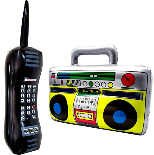 Aufblasbare Handy- und Boom-Box, 80er Jahre, Retro, 90er Jahre, Throwback-Handy und Radio-Boombox für Stand-Foto-Requisiten, 2 Packungen