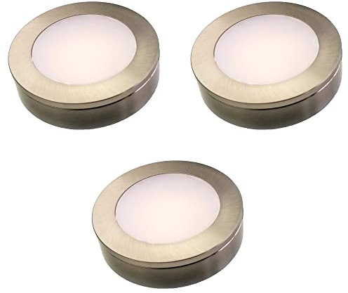 kalb | 3er Set LED Einbauspot Unterbauspot 6,3cm ∅ Einbaustrahler für Möbel inkl. Aufsatzring, Edelstahl gebürstet, 12VDC, 3 Watt, warmweiß
