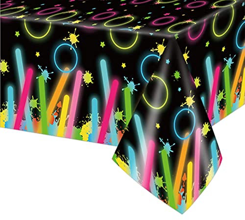 NATUCE Party Tischdecken 220×130cm, Geburtstag Tischdecke, Glow Neon Thema Tischdecke, Plastik Tischdecken, Tischdekoration für Geburtstag, Partyzubehör, Outdoor Garten Picknick