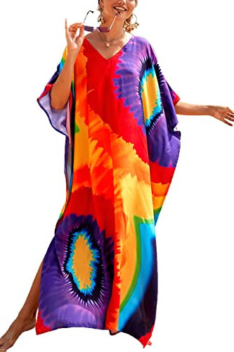 L-Peach Damen Bohemian Kaftan Nachthemd Langes Loungewear Strandkleid Vertuschungen Robe Sarong Pareo