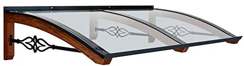 Vordach aus hölzern für den Außenbereich Farbe Teck, Transparente kompakte Polycarbonatabdeckung, Modell Legno Stella, Haustür-Vordächer Größe 100 x 250 cm