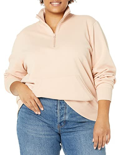 Amazon Essentials Top in Pile con Cerniera a Un Quarto a Maniche Lunghe (Disponibile in Taglie Forti) Donna, Beige, 6XL Plus