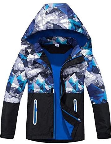 CAMLAKEE Imperméable Garçon Veste Polaire Enfant Manteau Camouflage Softshell Blouson Coupe Vent Noir 7-8 ans Taille 130