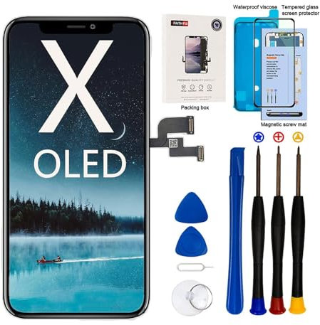 EFAITH für iPhone X Display OLED Ersatz Bildschirm 5,8 Full HD 3D Touchscreen Digitalisierer mit Reparaturset, Wasserfester Klebstoff und Gehärtetes Glas Für Modelle A1865/A1901/A1902