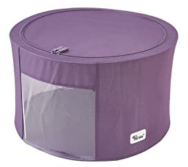 Periea 'Abby' Round Home Storage Boxes with Zip Lids, Front Window & Folding Steel Frame (Eggplant, Large)