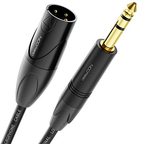 deleyCON 5m Câble XLR vers Prise Jack Stéréo 6,35mm - Câble Adaptateur pour Microphone Câble Audio AUX - Qualité Studio - En Cuivre pur OFC (AWG24) Prise XLR vers Prise Jack 6,35mm