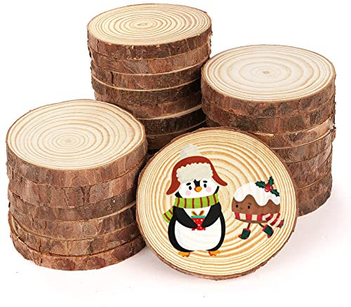 50 Craft Disque Rondelles en Bois,ilauke Rondin de Bois 6-7cm,Sans Trou Tranches de Bois,Rondelles Bois Naturel Disques en Bois pour Decoration Pyrogravure,Artisanat et Décoration de Noël et Mariage
