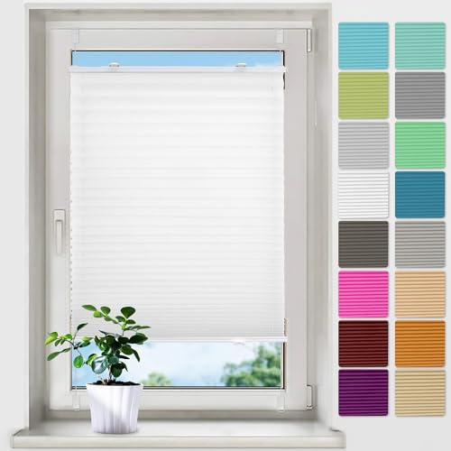 bobodeco Plissee ohne Bohren Plissees Klemmfix - Weiß 45x210 cm (BxH) - Easyfix Plisseerollo Jalousie Faltrollo Blickdicht - Sichtschutz - Sonnenschutz Fertifplissee - Rollos für Fenster und Tür