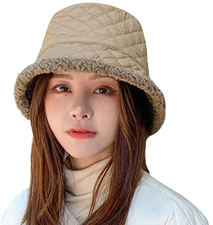 ITODA Mütze Damen Winter Fischermütze Doppelseitig Warm Fischerhut Verdickt Pelzig Wintermütze Winddicht Eimerhut Mode Bucket Hut Weich Teddyfleece Anglerhut Kariert Mütze Herbst Outdoor Geschenk