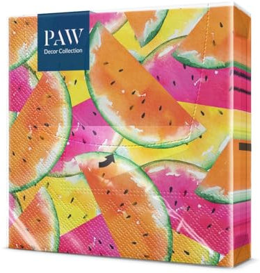 PAW - Servietten 3-lagig (33 x 33 cm) I 20 Stück I Perfekt für Geburtstage, Partys, Hochzeiten, Kommunion und Feiern I Tischdeko Bunte Papierservietten - Wassermelonen Fruchtig I Juicy Watermelons