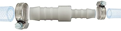 tecuro Schlauchverbinder reduziert Ø 7 mm x Ø 10 mm, mit Edelstahlschlauchschellen - Nylon weiß