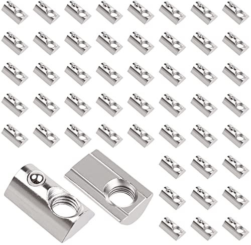 Yeepeo 50 Stück Nutensteine mit kugel Nut 8, 40-Serie Nutenstein M8 Gewinde mit Zentrierung Steg, Kohlenstoffstahl Gleitmutter mit Federkugel T Nutsteine Set für Aluminiumprofil-Extrusionsschlitz