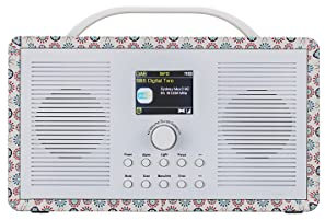 ALANO UKW/DAB+ Radio/Bluetooth/AUX IN Holzfarbenes tragbares mit 2,4 TFT-Farbdisplay & doppeltem Weckmodus, im Retro-Design für Garten & Küche (Blumenmuster)
