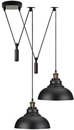 LEDSone Retro 2-flammige Spinnenleuchte, Pendelleuchte, Metall, 29 cm, Messing, E27-Fassung, verstellbar, industriell, für Wohnzimmer, Schlafzimmer, Café, Flur, Loft [Energieklasse A] (Schwarz)