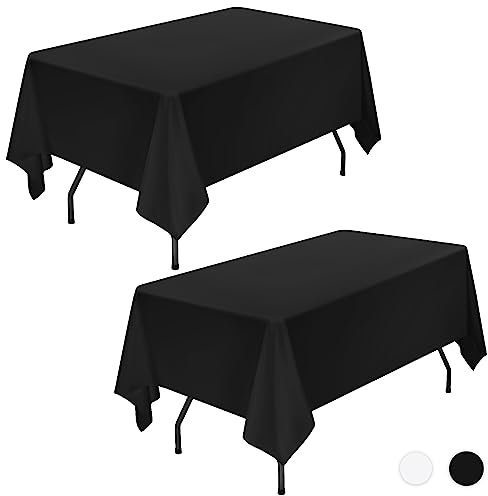 Showgeous 2 Stück Tischdecke Schwarz Tischdecken 153×214cm Rechteckige Tischdecke aus Polyestergewebe Waschbare Tischdecke Tischtuch für Hochzeit Restaurant Buffetpartys und Camping