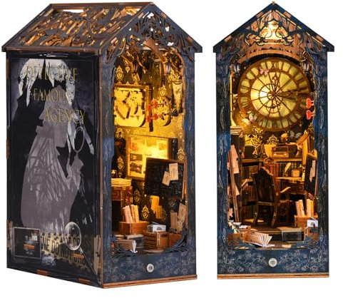 Ulikey Book Nook Kit, Miniatur Haus, DIY Miniature House Puppenhäuser Set 3D Puzzle Buchständer aus Holz mit LED Lampe und Anweisungen für Bücherregal Deko und Kreativen Geschenken (Detektei)