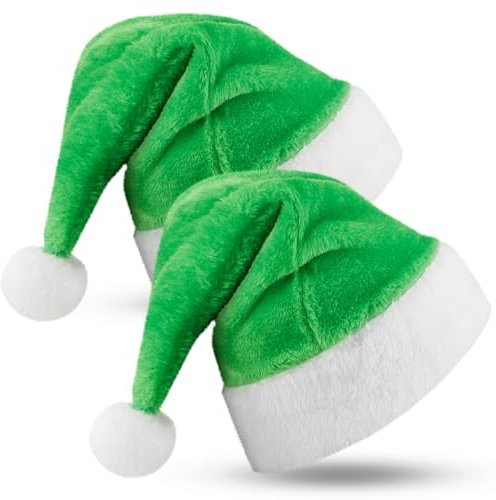 HICARER 2 Stück Grüne Weihnachtsmützen 30 x 40 cm Plüsch Nikolausmützen Bequeme Weihnachtsmann Mützen Klassische Weihnachtsfeier Mützen Kostüm zum Weihnachten für Meiste Erwachsenen und Jugendlichen