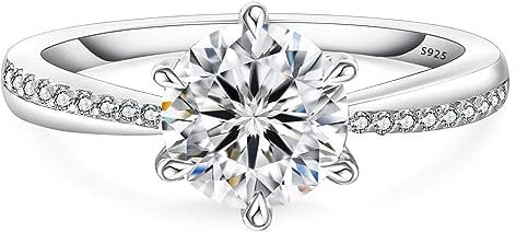 KRKC&CO Verlobungsring Damen Moissanite Ringe, 1,5 Karat Diamant Solitärring, VVS1 D Farbe, 925 Silber Weißgold Trauring Eheringe, Verlobung Verlöbnis Hochzeit Jubiläum Geschenk für Frauen, 53 (16,9)