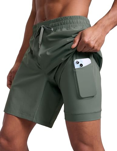CRZ YOGA 2 in 1 Laufshorts 13/18/23 cm | Leicht, Schnelltrocknend, Workout, Taschen,Shorts für Herren