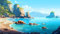 adrium Acryl-Bild 140 x 80 cm: Meereslandschaft mit Felsen und Meer. Vektorillustration im Cartoon-Stil (211542023)