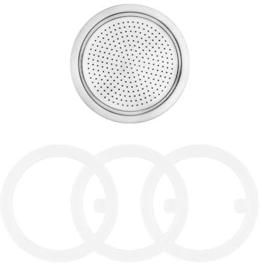Sivaphe Espresso Maker Replacement Parts for Stainless Steel Moka Pot, Includes 1 Filter and 3 Silicone Gasket Seals (4 Cups)