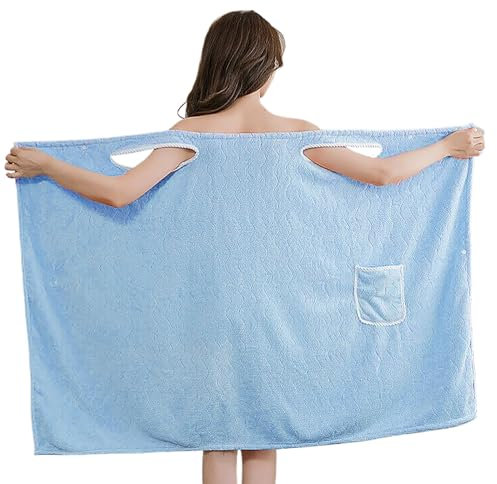YJZQ Robe à Serviette Femme Robe de sauna Jupe de Douche pour Plage Sortie de Bain Serviette de Piscine Spa Hyper Absorbant 135x85cm Boutons Pression à Fixer avec Poche de Rangement