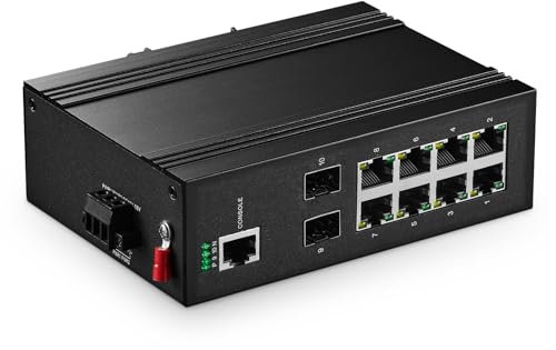Binardat 10 Port Gigabit L2+ Managed PoE Industrial DIN-Rail Switch, 8 Gigabit PoE Ports, 2 Gigabit SFP, IEEE802.3AF/at, Vlan|Route|Ring|ACL|Qos Web/Konsole Managed