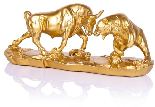 Oliruim Wall Street Bullenstatue, Stier- und Bärenmarktskulptur, Börsenmarkt-Dekor für Büro, Desktop, Bücherregal, Wohnzimmer, Arbeitszimmer, Zuhause, Finanzberater Geschenk (Gold)
