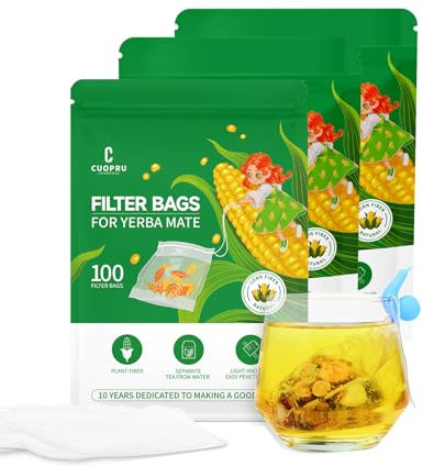 CUOPRU Tea Filter Bags with Drawstring for Yerba Mate Loose Leaf, Safe and Natural Material, Disposable Tea Infuser, 3.94 x 3.15 inches (300, pcs)