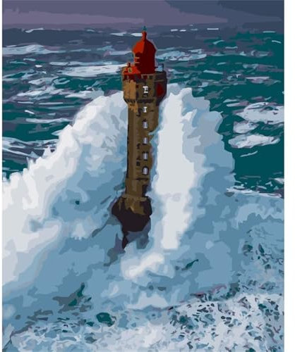 Yoonqun Malen Nach Zahlen Erwachsene,Meereswellen-Leuchtturm DIY ohne Rahmen Ölgemälde auf Leinwand Erwachsene Kinder Ölgemälde Kit mit Pinseln und Acrylfarbe für Home Décor 30x40cm