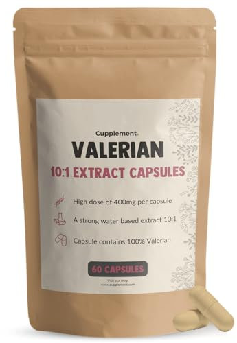 Cupplement Valerian 60 Capsules 10:1 Extract 400MG - No Powder, 125 mg, 500 mg, Tea or Drops - Extra Strong - Tablets - Supplement - Superfood - for Cats, Cat & Dogs - Root - Valerian Root - Plant