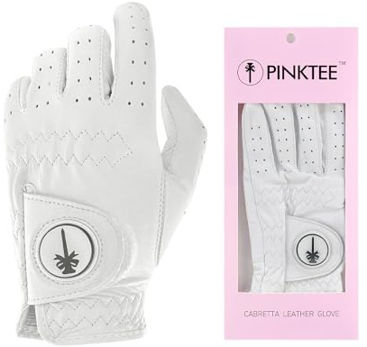 CROWNBLANKS Gant de golf pour femme pour main gauche - 1 gant de golf en cuir Cabretta souple avec marqueur de balle magnétique amovible - Doigt complet (blanc, 18)