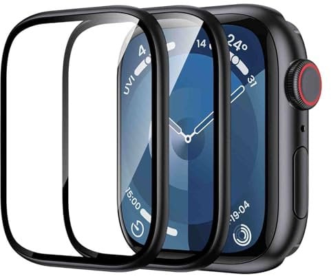2 pellicole protettive per Apple Watch serie Se2/SE/6/5/4, in vetro temperato con telaio in lega di alluminio, copertura completa antigraffio per iWatch 44 mm, nero, senza bolle, ultra trasparente