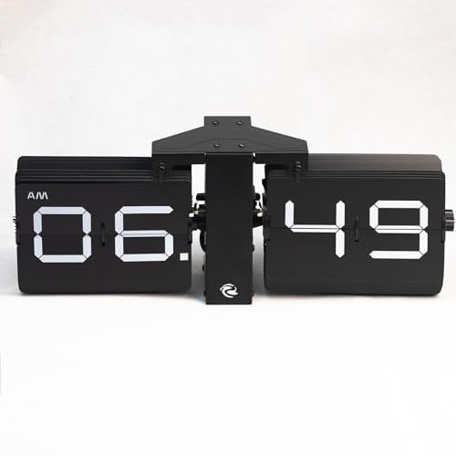 YonderSageTech Retro Flip Clock, 24-Hour Military Time Display, Battery Powered Desk & Wall Shelf Clock with Mechanical Number Display, Noise-Free Operation, Oversized Flip Digits, Modern Decor Gift
