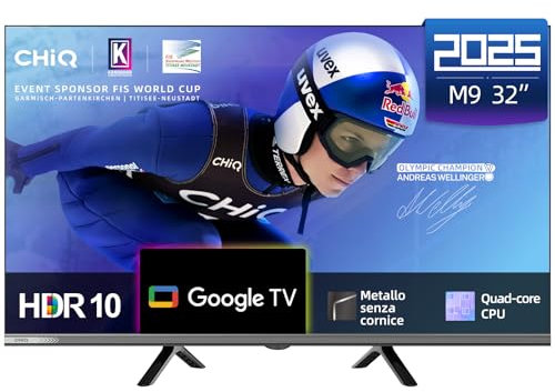 CHiQ TV 32 Pollici(80 cm), L32M9G Smart TV, HDR 10, Dolby Audio, Dbx, HD, Google Televisore, Sintonizzatore triplo DVB-T2, HDMI 2, 2025