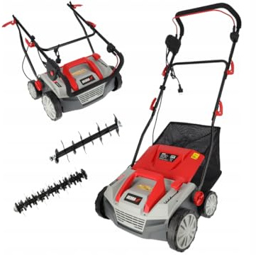 Vertikutierer/Rasenlüfter DEDRA stark 1800W, 3500 U/Min, 38cm Arbeitsbreite, niedriger Geräuschpegel, 45 l Fangsack, mit Rasenlüfterfunktion, elektrischer Antrieb, 12,5kg gewicht