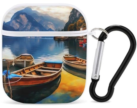 Mountain Fishing Boats Earphone Case PC Bluetooth Headphone Case Compatible with Airpods 1/Airpods 2 White-style