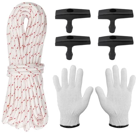 ZMDMAH 10m Corde de Démarrage, Poignée de Démarrage 4 Pièces, Gants de Protection, Corde de Rechange Poignée de Lanceur Adaptée aux Lanceur Tondeuse Tronçonneuse Lanceur Debroussailleuse