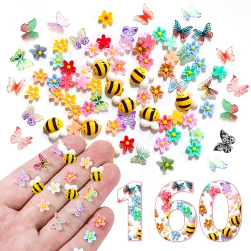 160 PCS Mini Deko Schmetterlinge Blüten für DIY Feengarten Miniatur Zubehör | Niedlich Miniatur Deko,Bienen Bunte,Schmetterling Deko,Farbenfrohe Blüten,für Miniatur Garten, Puppenhäusern, Kreativen