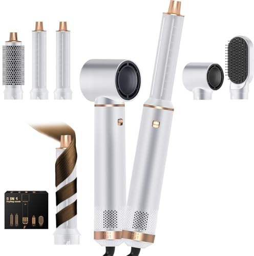 5 in 1 Air Styler, Magic Styler, 1000W Hair Styler with Auto Curling Wands, Multi-use Ionic Hair Blow Dryer Brush Set for All Hair Type/Length,110,000 RPM, Dry, Curl, Straighten Women Gifts
