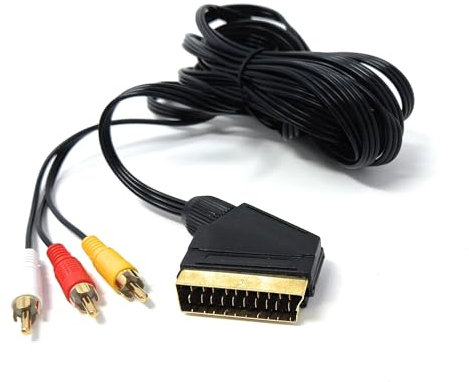 5M SCART to 3 Triple RCA Male Cable – Audio Video AV Adapter Composite Connector for TV, DVD, VCR, Game Console – SCART to AV Converter Cable