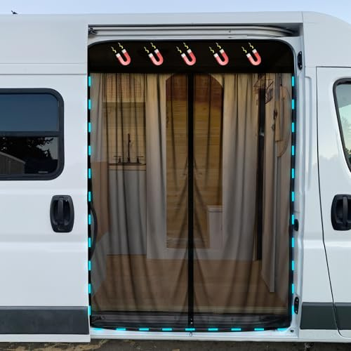 Van Bug Screen for Campervans 71x59 – Magnetic Sliding Door Bug Screen Compatible with Mercedes Sprinter, Ford Transit, ProMaster |Tear-Resistant Mesh, Easy Install Magnetic Screen Curtain for Van.
