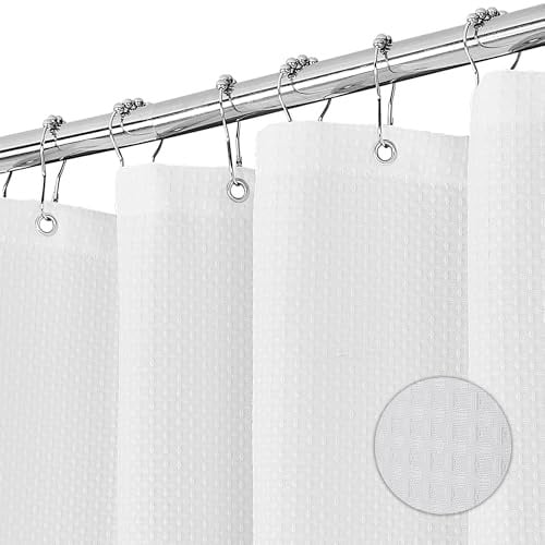 KAIMEIYU Tenda Doccia in Poliestere Waffle Tenda da Bagno in Tessuto Lavabile in Lavatrice con 12 Metallo Anelli Impermeabile 180X200CM Bianco