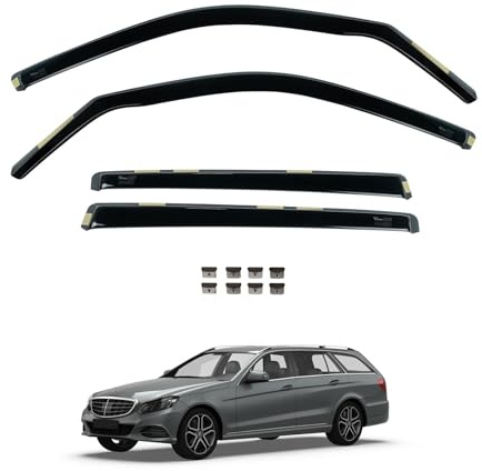 Team HEKO Wind Deflectors for Mercedes E-Class 2009-2016 [Only suitable for estate models] Front and Rear Set of Window Deflectors, Accessories Smoked UV & Scratch Resistant Acrylic In-Channel Fitting