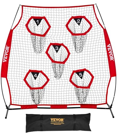 VEVOR Filet de Lancement pour entraîneurs de Football, 1,8 x 1,8 m, Filet d'entraînement avec 5 Poches pour Cible, Filet sans nœuds avec Sangles et étui de Transport, améliore la précision de