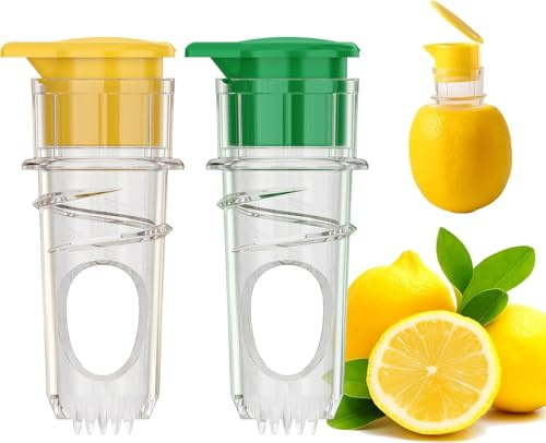 Spremiagrumi al limone con coperchio a vite (2026) - Confezione da 2 spremiagrumi manuali al limone e lime, senza BPA, con coperchio, ideale per cucina, cocktail e cucina all'aperto (giallo e verde)