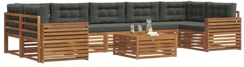 vidaXL Outdoor-Sofagarnitur mit Kissen 8 pcs Natur und Anthrazit, Garten-Sofa, modulares Möbel, robuste Sitzgelegenheiten, Moderne Lounge für Terrassen, bequemes Set