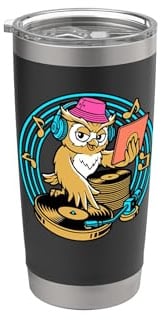 Eule DJ Schallplatten-Plattenspieler Kiste Bagger Cartoon Musik Kunst Doppelwandiger Edelstahl-Thermobecher